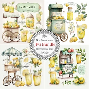 Lemonade Stand Clipart, Flower Lilac Clipart: Watercolor Floral Illustrations, High-Quality JPGs, 300 dpi, Junk Journal Supplies, Wall Art