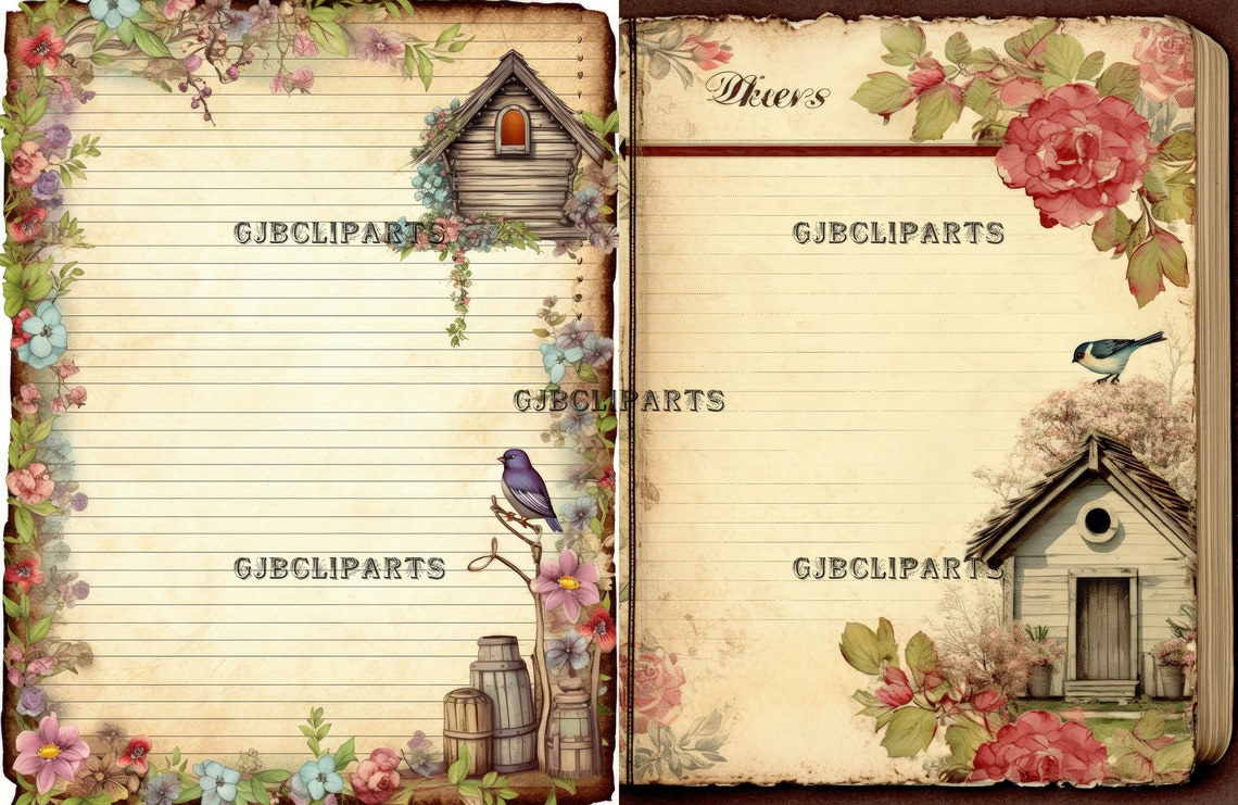 Bird Clipart Lined Page Empty Journal Page Clipart Etsy