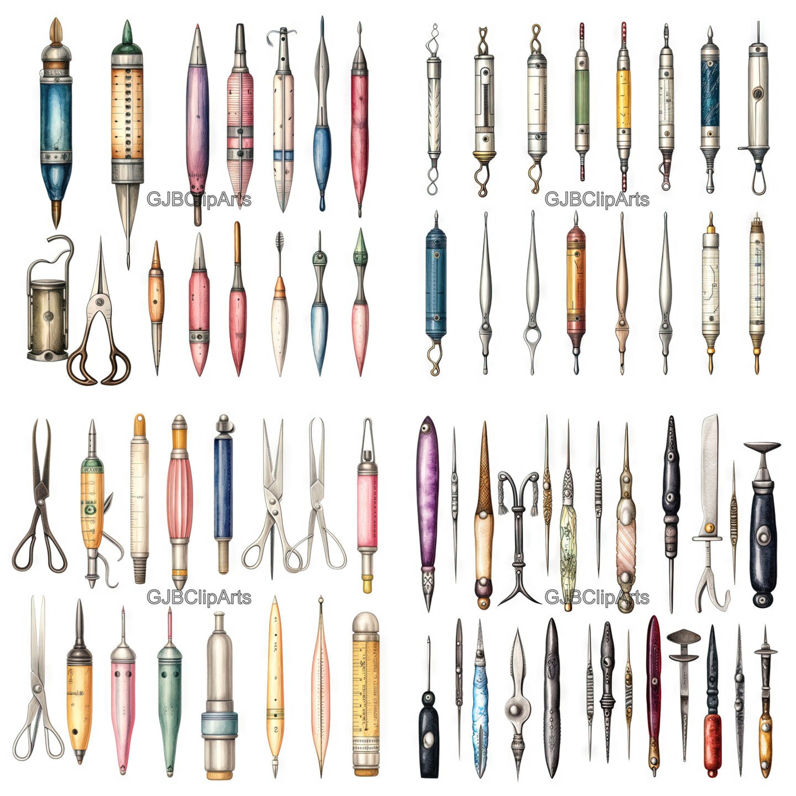 Retro Seam Ripper Historic Lineup of Vintage Seam Rippers Collection Digital Clipart ...