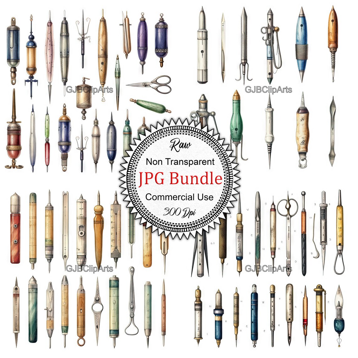 Retro Seam Ripper Historic Lineup of Vintage Seam Rippers Collection Digital Clipart ...