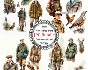 Adventurous Male Hunters Collection Clipart: Watercolor Hunting Scenes, JPGs, 300 dpi, Outdoors, Scrapbooking, Junk Journal Supplies