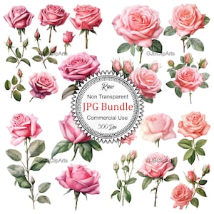 Pink Rose Flower Clipart, Scrapbook Template, Scrapbooking Kit, , Journaling Vintage Paper, Journaling Pack, Junk Journaling Kit Digital