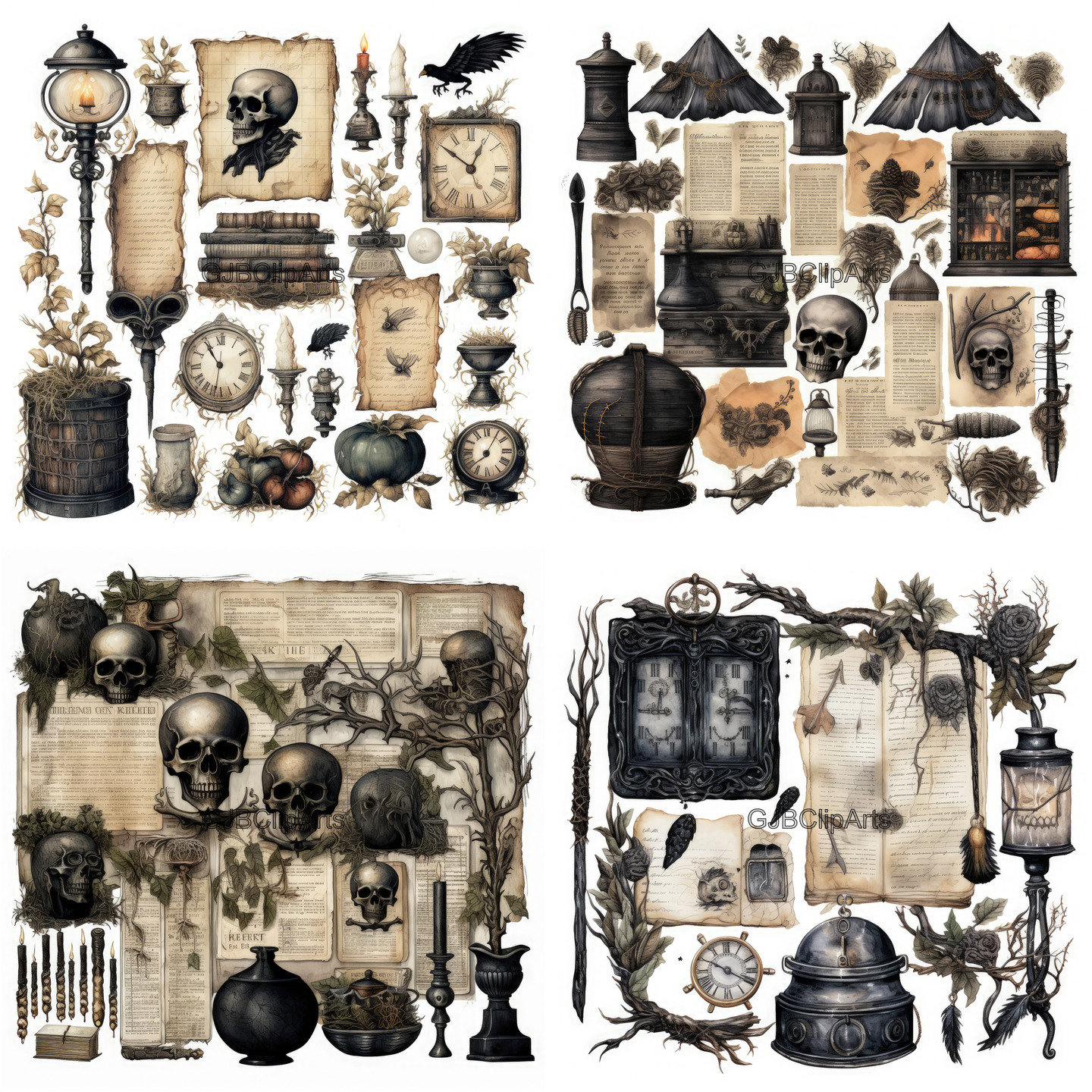 Vintage Dark Spooky Junk Journal Kit Clipart, Ghost Clipart Spider Web ...