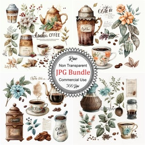 Invigorating Coffee Collection Clipart: Watercolor Coffee Beverages and Elements, JPGs, 300 dpi, Cafe, Scrapbooking, Junk Journal Supplies,