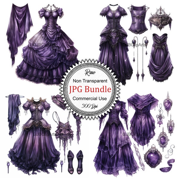 Purple Gothic Princess Clothes Clipart, Purple Clothes Clipart, costumes clipart, jurnaling Pocket, Journaling Emoti, Junk Journal Kit,