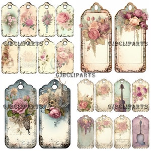 Flower Tag Clipart, Beautiful Vintage Tags Clipart, Journaling For Remarkable,Junk Journals Supplies, Scrapbooks,high quality images