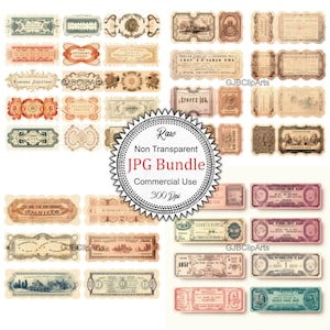 Puede incluir: Una colección de billetes de banco, moneda y billetes de banco de estilo vintage, antiguo y anticuado. Los billetes de banco son de varios colores, incluidos el rojo, el azul, el verde y el marrón. Los billetes de banco tienen diseños y textos ornamentados, que incluyen "TEST 5'D CARON ONE", "GJBClipArts", "CEANTE RENTI" y "1 EINCO".