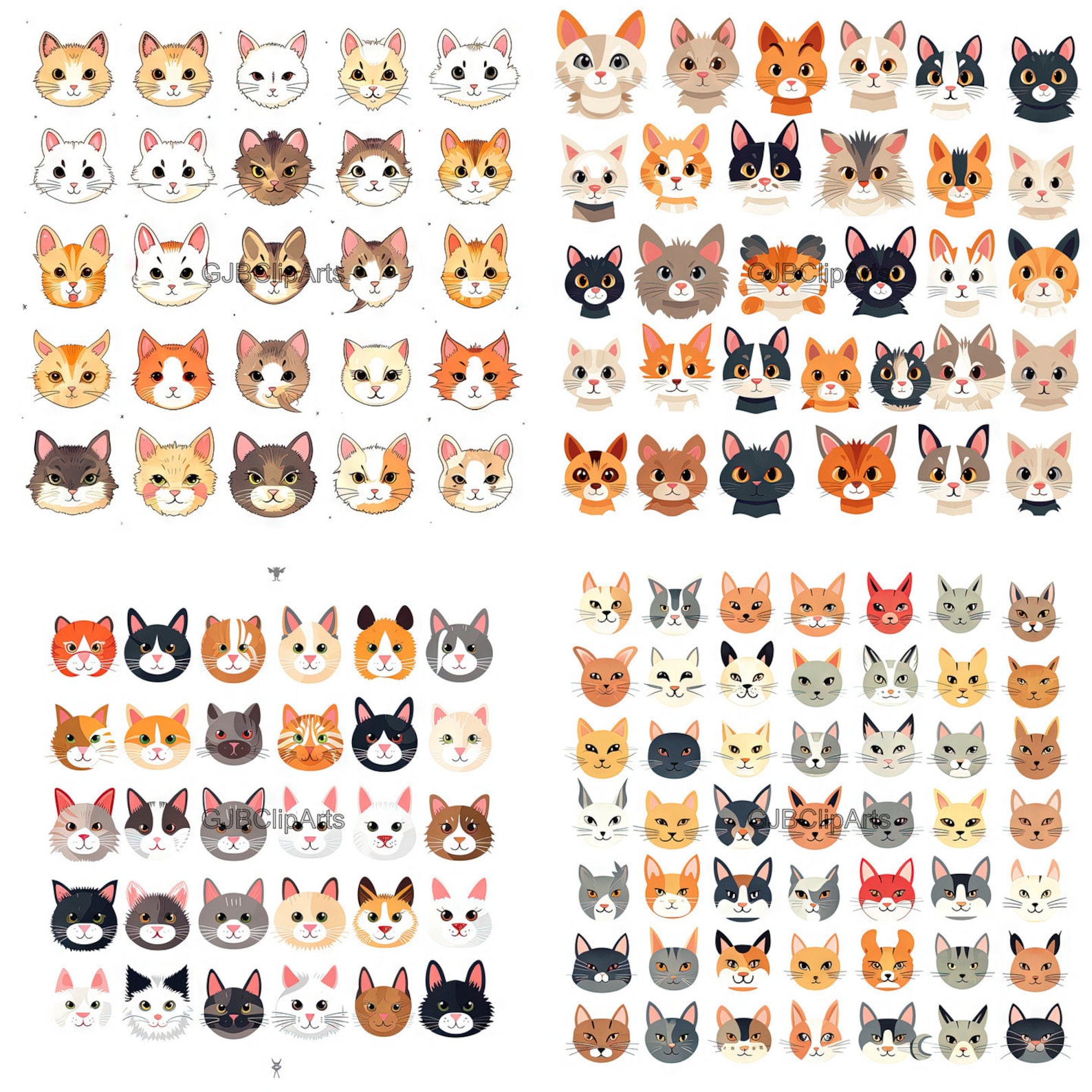 Cat Faces Clipart: Adorable Cat Faces Collection, Digital Stickers ...
