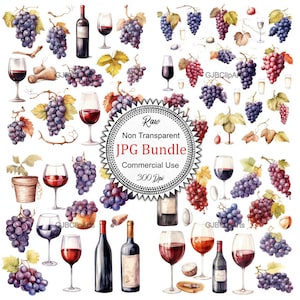 Wine Bottles Clipart, Wine Tasting Notes Clipart, Wine Glass Clipart, Grape Clipart, Wine Glass, Journaling Cards, Junk Journal Digital