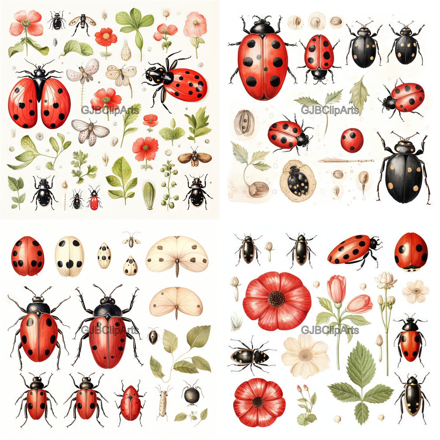 Vintage Ladybug Junk Journal Kit Clipart ,leaf Clipart Garden Clipart ...