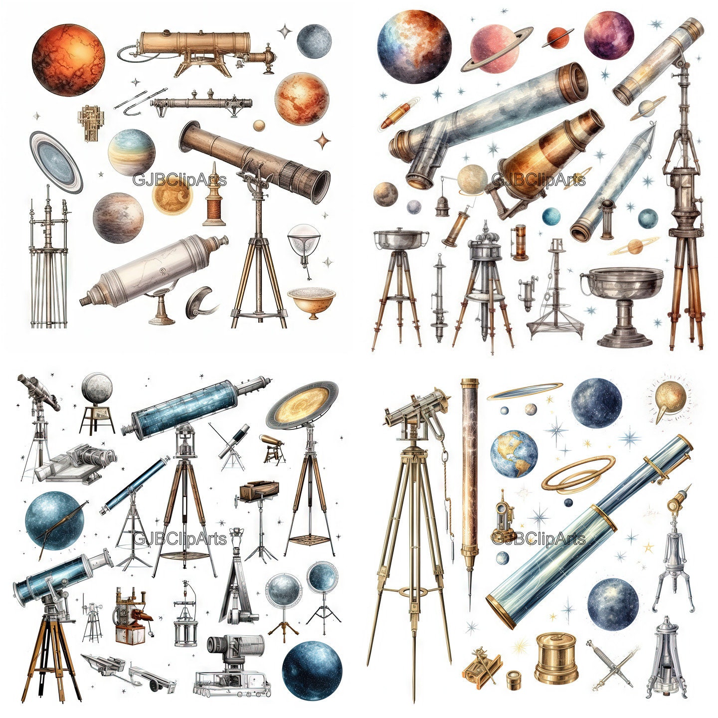 Astronomy Observations Clipart, Telescope Clipart, Star Clipart,  Junk Journals -digital -download, Journaling Bible,quick download