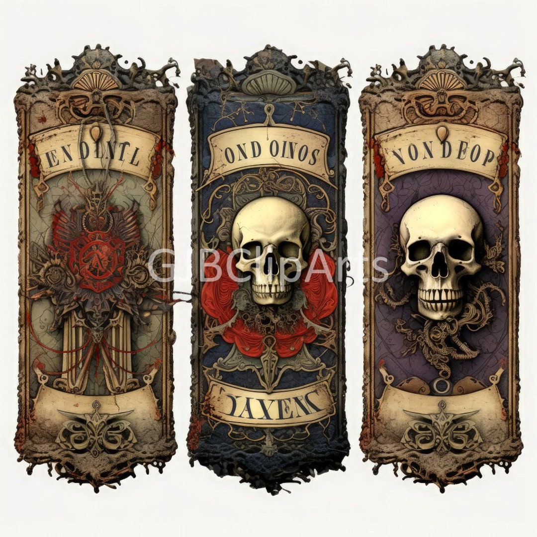 Voodoo Tall Ornate Labels Clipart, Skull Clipart Candle Clipart, Junk ...