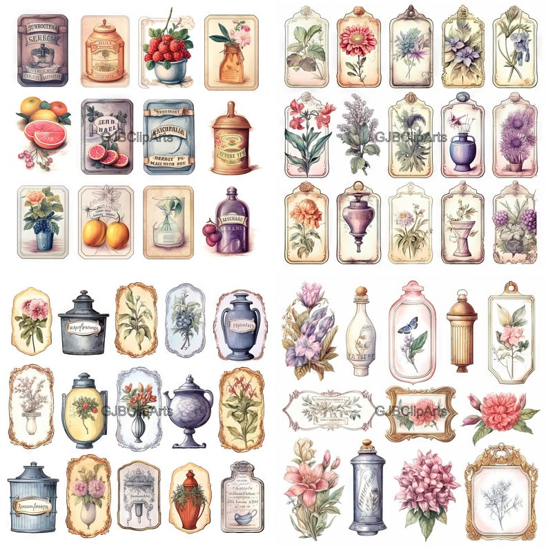 Vintage Labels Clipart Collection Unique Artwork digital Etsy