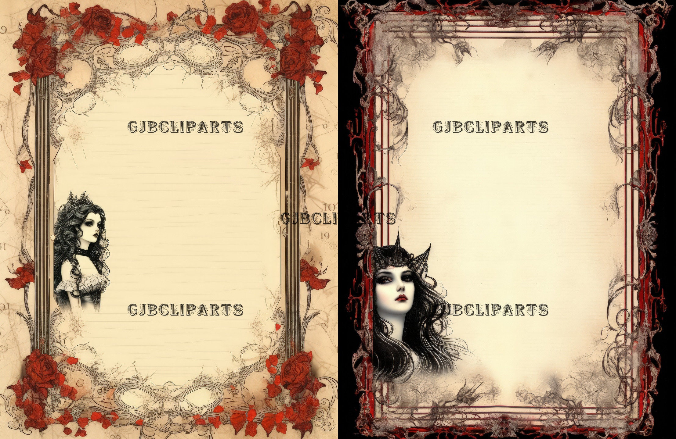 Vampire Lined Page Clipart Empty Journal Page With Border - Etsy