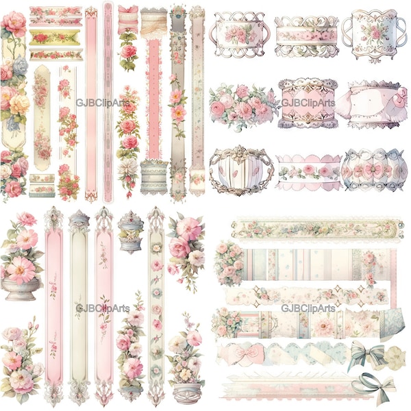 Victorian Shabby Chic Washi Tape Banner Clipart, Journaling Ipad, Journaling Bag, Junk Journals Kits,  Journaling Washi Tape,high quality .