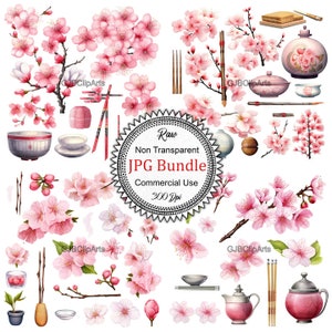 Cherry Blossom Clipart, Japanese Lantern Clipart, Journaling With Grid, Journaling Pens, Junk Journaling Fabric