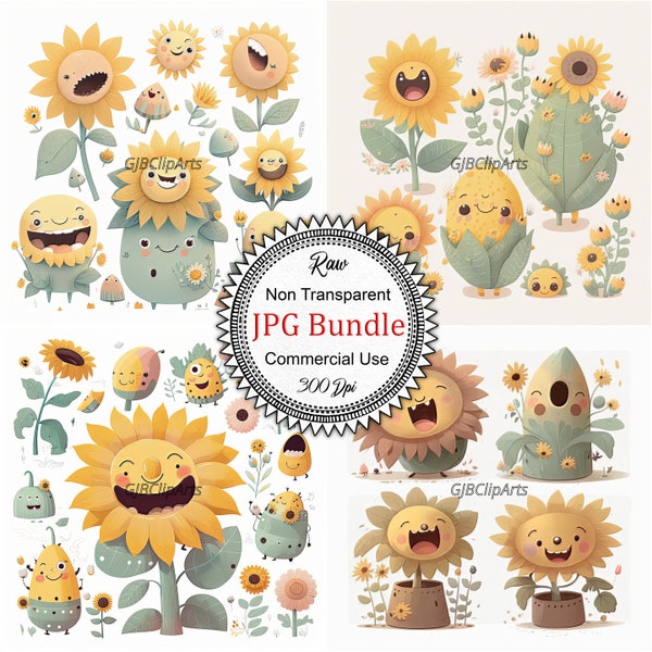 Sunflower Scenes: Whimsical Illustrations, Baby Motifs, Pastel Color, Ideal for Nursery Decor, Greeting Cards, DIY Projects, Commercial Use