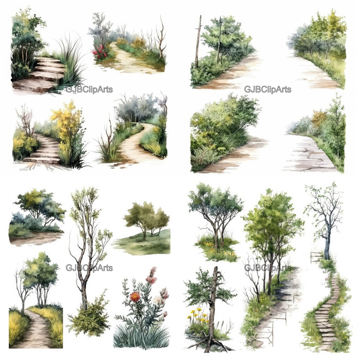 Nature Walk Path Clipart,tree Clipart, Footpath Clipart, Scrapbooking ...