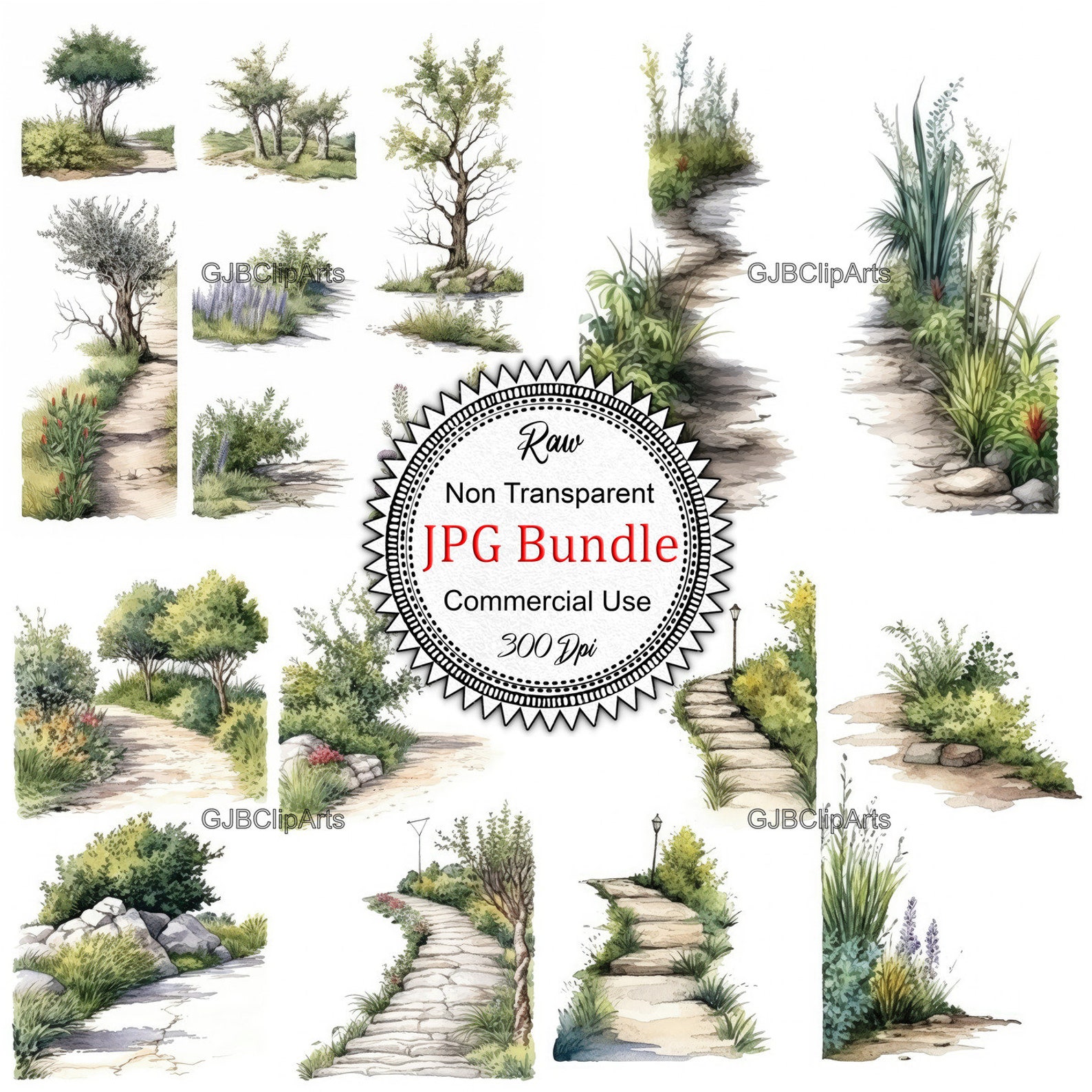 Nature Walk Path Clipart,tree Clipart, Footpath Clipart, Scrapbooking ...
