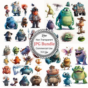 Glorious  Characters Collection on White Background: Colorful and Captivating Clipart Illustrations of Beloved Pixar Characters, 300 dpi