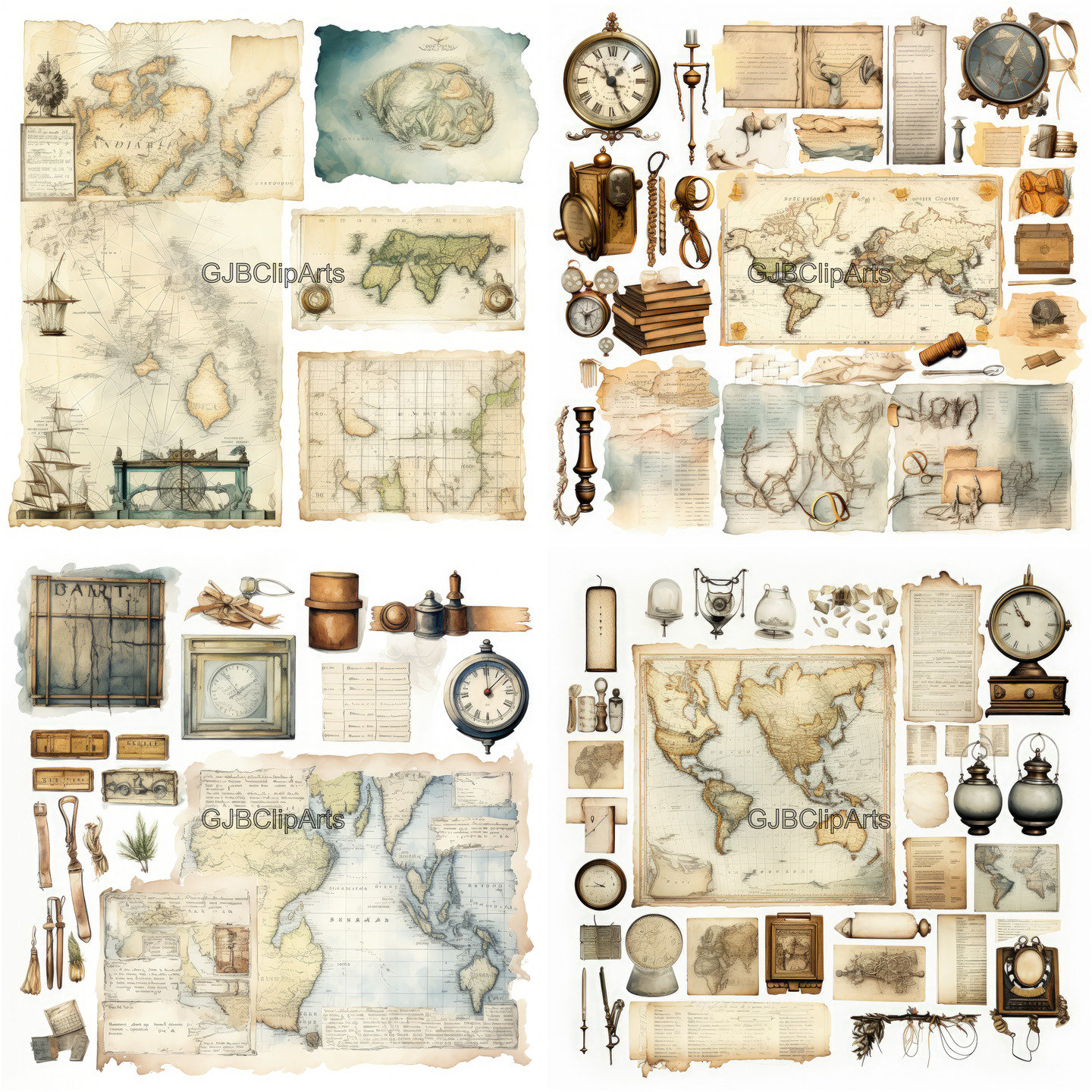 Journal Sticker Map Vintage Maps Junk Journal Kit Clipart ,map Clipart Compass Clipart ...