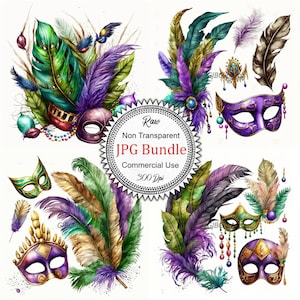 Festive Mardi Gras Traditional Objects Clipart: Celebratory Elements, JPGs, 300 dpi, Carnival, Scrapbooking, Junk Journal Supplies,
