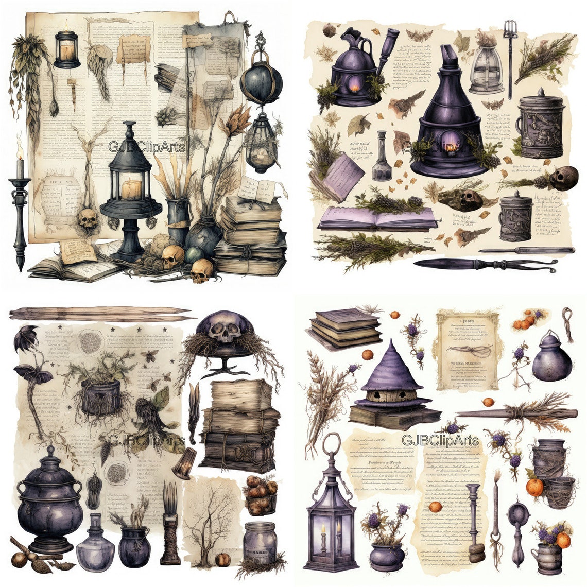 Vintage Witches Junk Journal Kit Clipart, Witch Clipart Black Cat ...