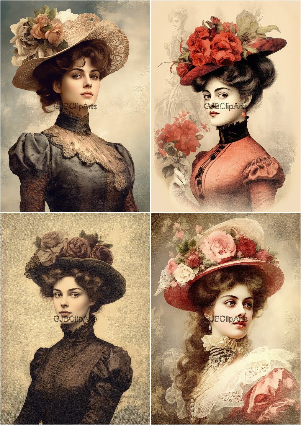 Victorian Lady Portrait Clipart, Vintage Ephemera Style Clipart, Junk