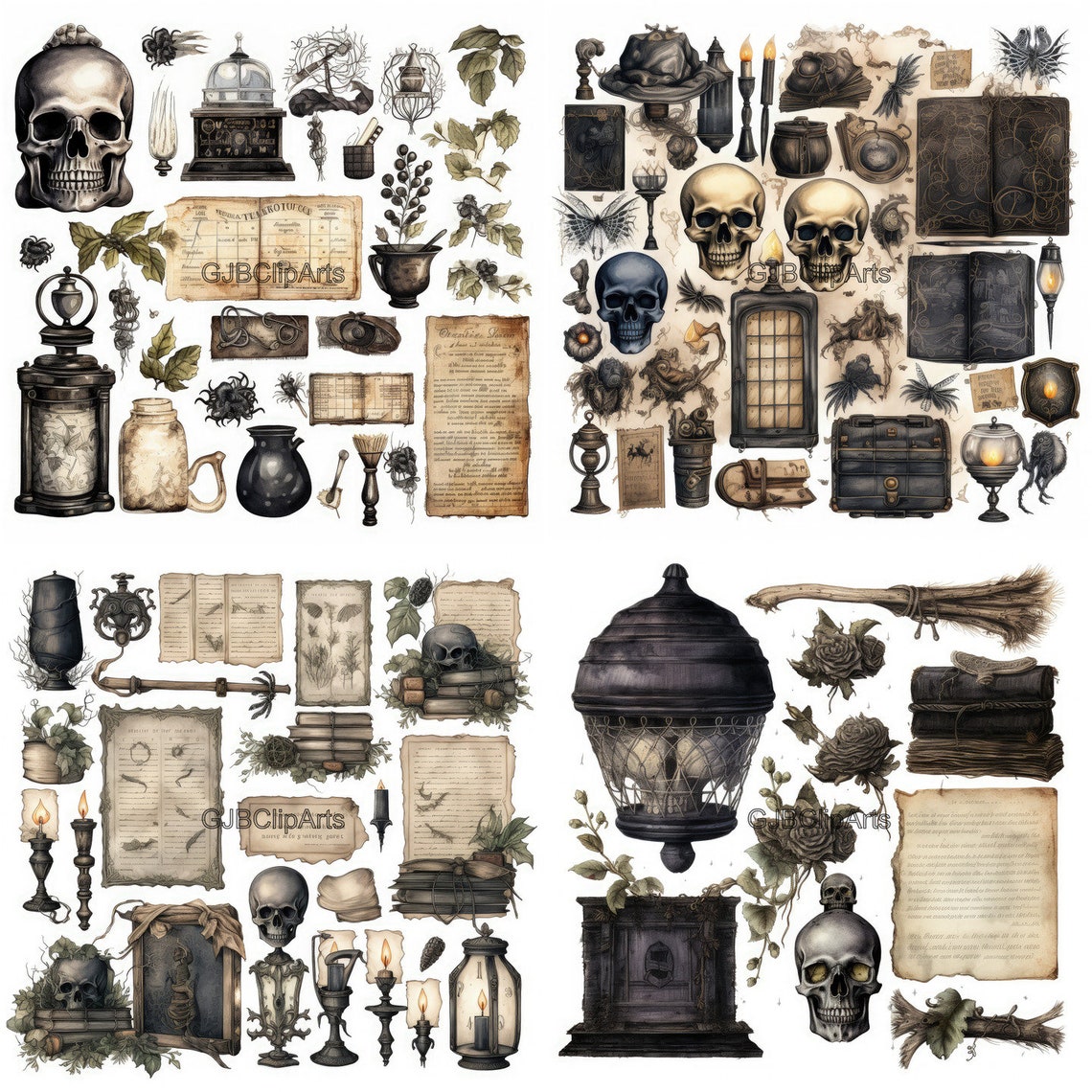 Vintage Dark Spooky Junk Journal Kit Clipart, Ghost Clipart Spider Web ...