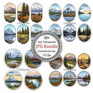 Embroidered Patches Clipart,  Alaska Landscape Sticker II, State Sticker, Travel Sticker, Junk Journaling Embellishments, Scrapbook Template