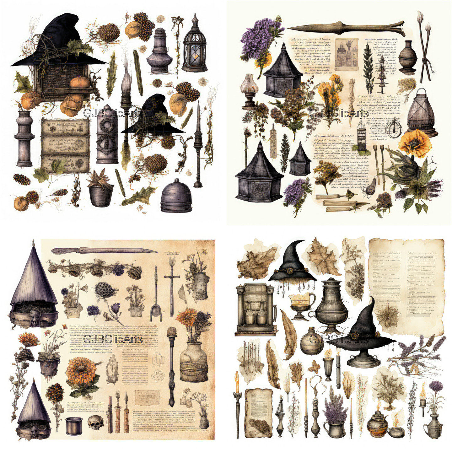 Vintage Witches Junk Journal Kit Clipart, Witch Clipart Black Cat ...