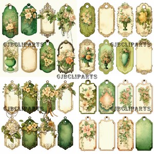 Tag Clipart ,St. Patrick&#39;s Day Ornamental Tag Clipart, Beautiful Vintage Tags Clipart, Junk Journals -digital -download, Journaling Books