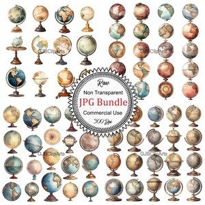 Vintage Antique Globes: Journey Around the World, Digital clipart, Printable clipart, Scrapbooking supplies, Art journaling supplies,300 dpi