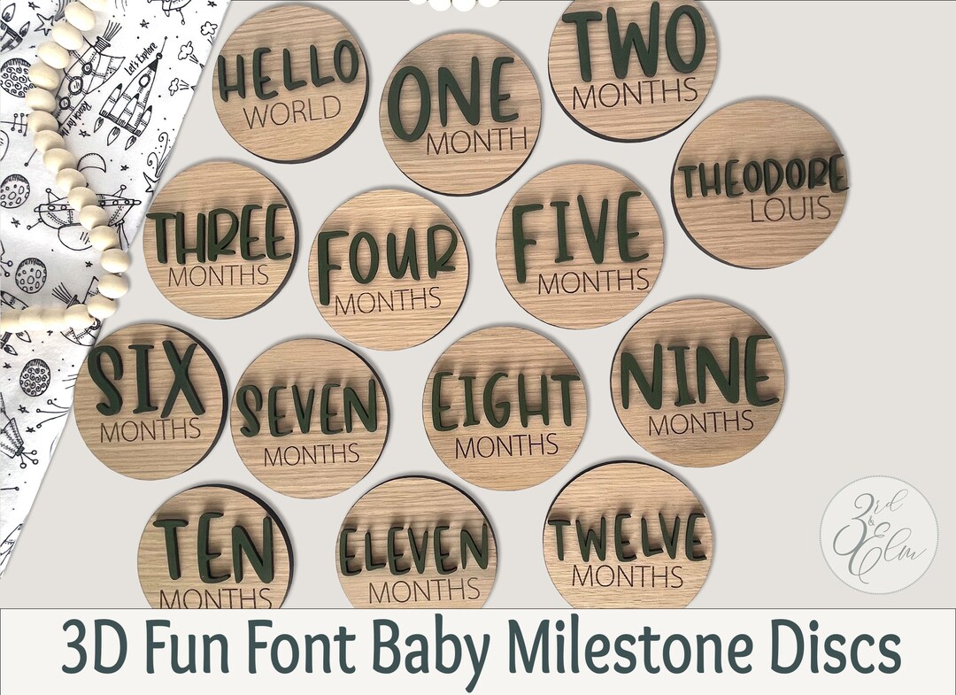Layered 3D Wooden Monthly Milestone Discs for Baby's, Baby Photo's and ...