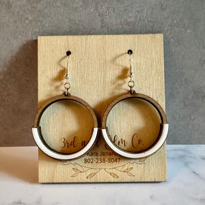 Simple Wooden and Acrylic Earrings, Dangle Earrings with wood and white acrylic, Classic and Simple Jewelry