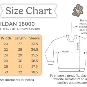 A size chart for the Gildan 18000 sweatshirt.