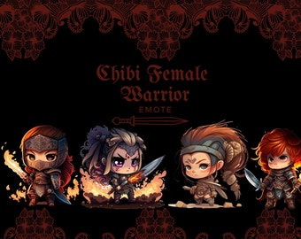 Chibi Female Warrior Emotes Twitch & Discord | Channel Points | Streamer | Emoji, Stream, Chat, Warrior Emote, Knight, Sword, Armor, Fire