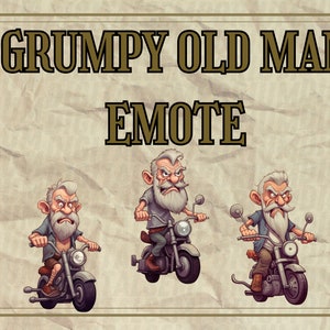 Twitch Grumpy Old Man-emote, Motorcykelstream-emote, Gammal man-emote, Tecknad man-emote, Morfar-emote, Twitch Stream-emote, Discord-emote