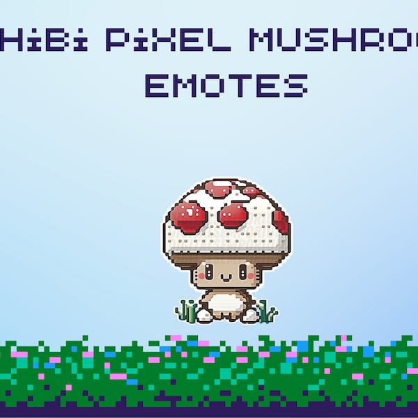 Chibi Pixel Mushroom Emote Twitch, Discord, Kick, Streamer, Emoji, Stream, Kick Stream emotes, Chat, Mushroom Emote, White, Cute, Polka Dot