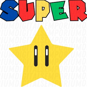 Puede incluir: Una estrella amarilla con dos ojos negros y la palabra "SUPER" en letras de bloque de colores arriba.