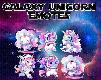 6x Galaxy Unicorn emotes, Unicorn Astronaut emotes, Rainbow Unicorn emote, Outer Space Emote, Twitch emote, twitch sub emote, discord emote
