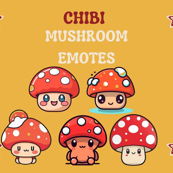 Chibi Mushroom Emotes Twitch, Discord, Kick, Streamer, Emoji, Stream, Kick Stream emotes, Chat, Mushroom Emote, Red, Cute, Baby, Polka Dot