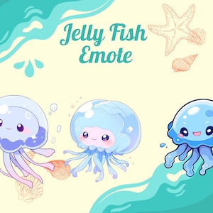Chibi Jelly Fish Emotes Twitch, Discord, Channel Point, Streamer, Emoji, Stream, Chat, Fish Emote, Chibi Emote, Chibi, Blue, Fish , Ocean
