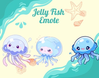 Chibi Jelly Fish Emotes Twitch, Discord, Channel Point, Streamer, Emoji, Stream, Chat, Fish Emote, Chibi Emote, Chibi, Blue, Fish , Ocean
