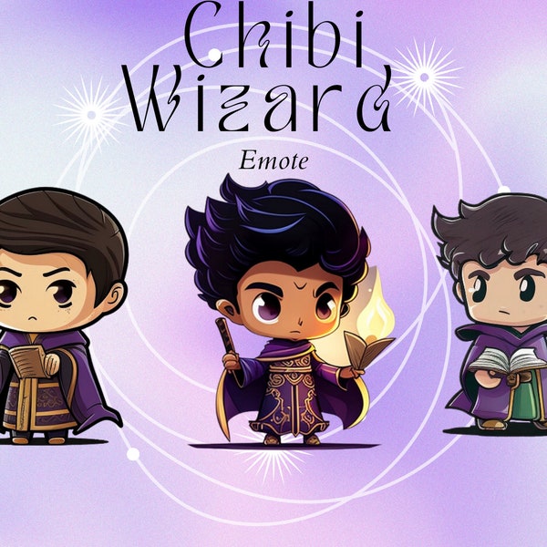 Chibi Wizard Emotes Twitch & Discord | Channel Points | Streamer | Emoji, Cute, Stream, Chat, Magic, Wand, Wizard Emote, Spell, Magician