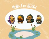 Cute Chibi Kawaii Happy Duck Twitch Discord Mixer Youtube Emote/Kawai Duck Emoji/Subscriber/Loyalty Sub Bit Badges/Funny Duck Emote