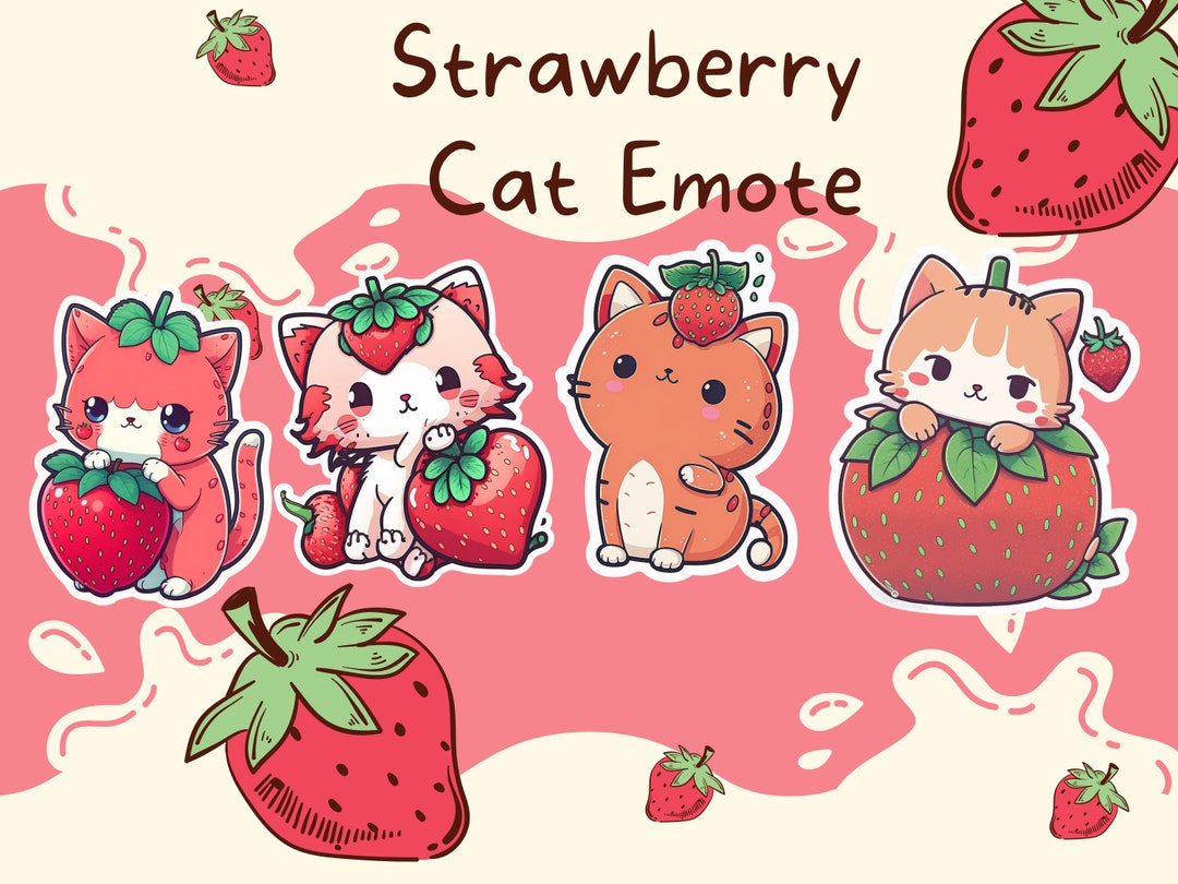 Chibi Strawberry Cat Emote Collection Twitch & Discord Channel Points