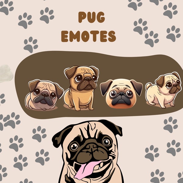 Cute Pug Twitch emotes Twitch & Discord | Channel Points | Streamer | Emoji, Cute, Stream, Chat Emotes, Chibi Pug, Kawaii Pug, Pug emote