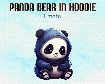 Panda Bear in Hoodie Emote, Baby Panda Emote, Bear Emote, Animal Emote, Blue Hoodie, Twitch Stream Emote, Discord Emote, Kick Stream Emote