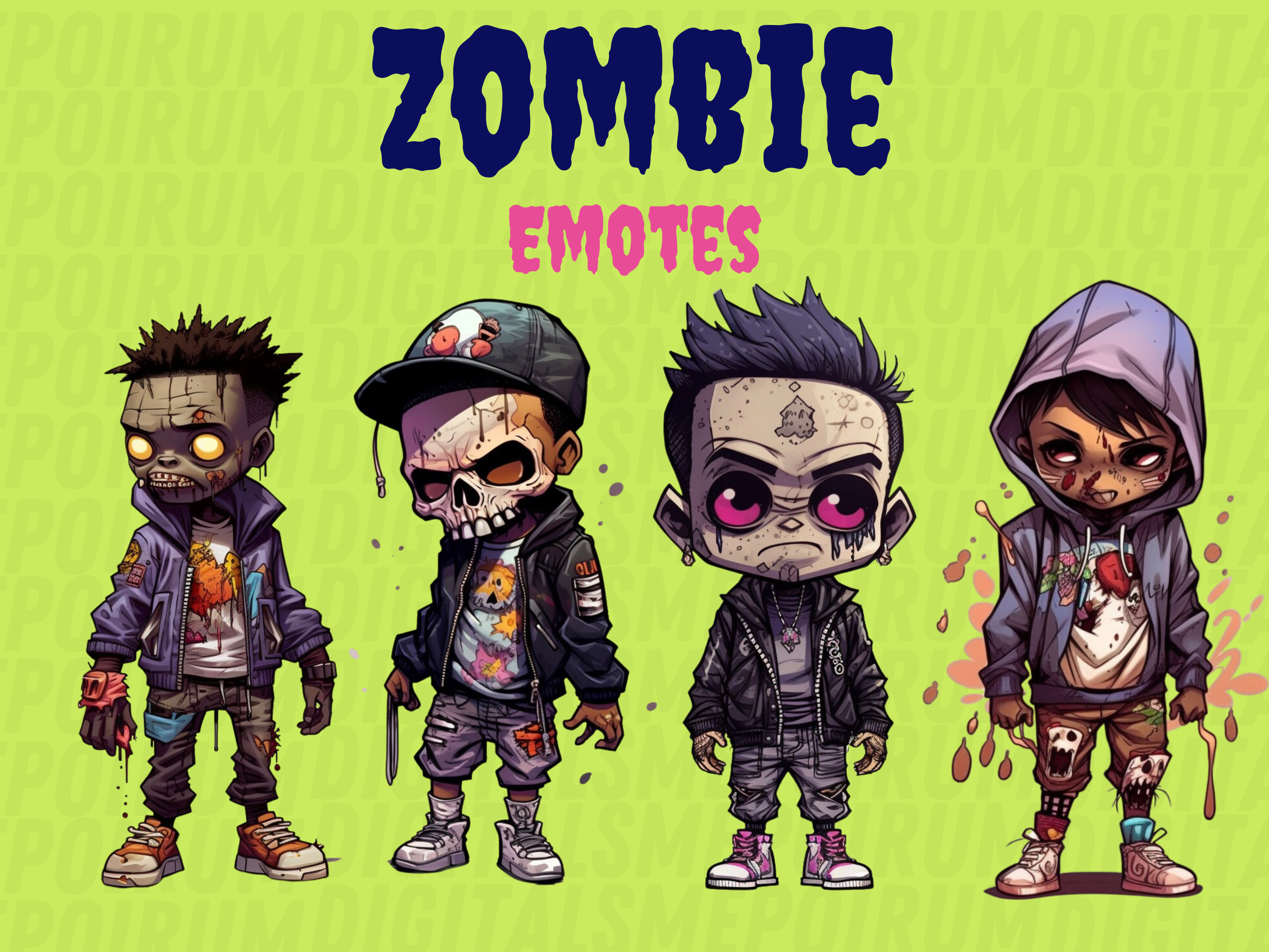 Twitch Punk Zombie Emote, Zombie Emote Pack , Fresh Zombie Emote, Halloween Emote, Twitch Stream Emote, Discord Emote, Kick Stream Emote